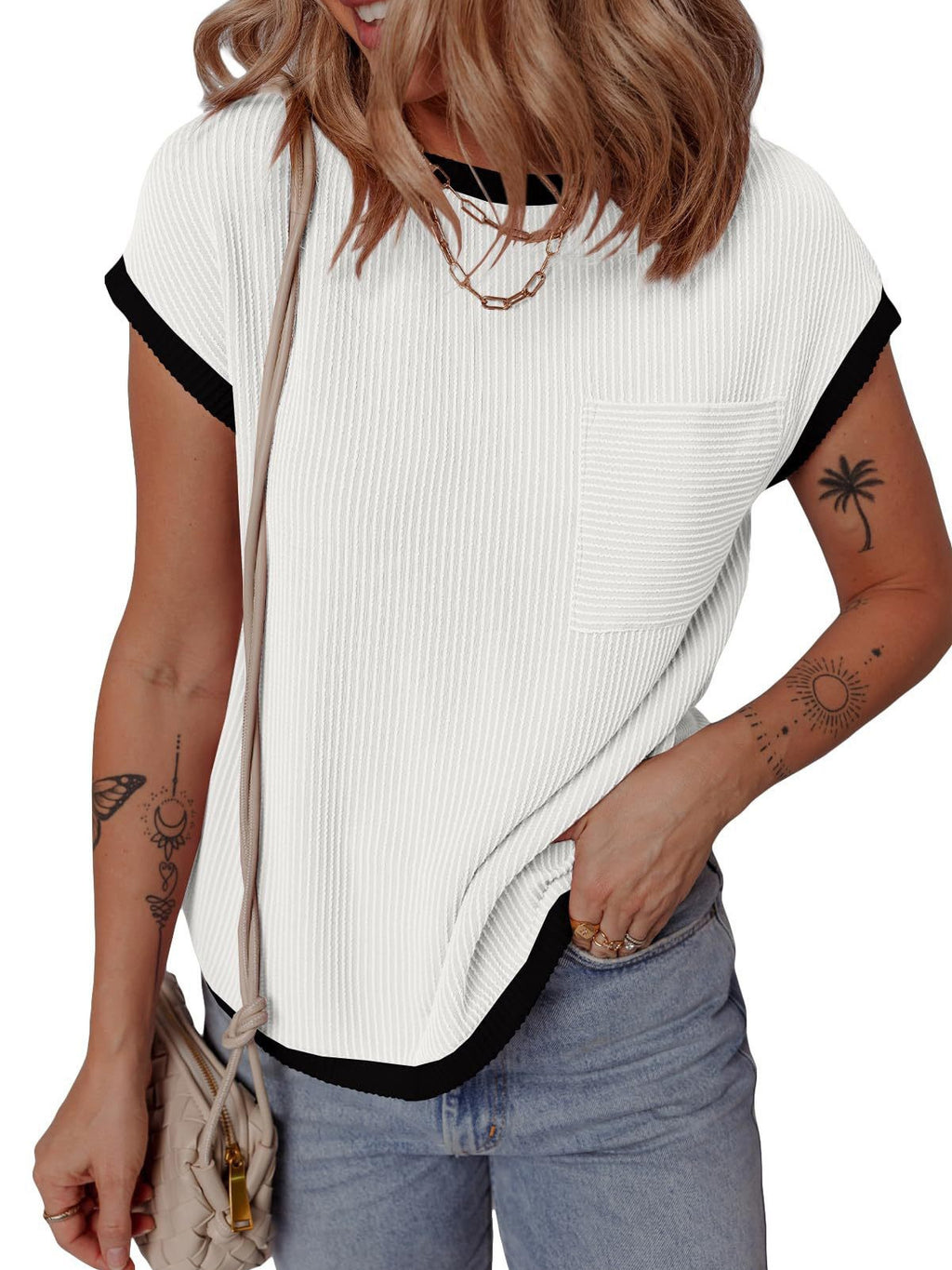 Women's Short-sleeved Basic Rib Knit Casual Going Tops