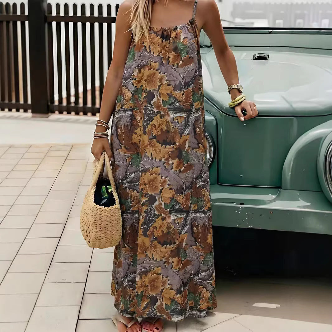 Silk Ruffle Solid Color Pleating Backless Dress