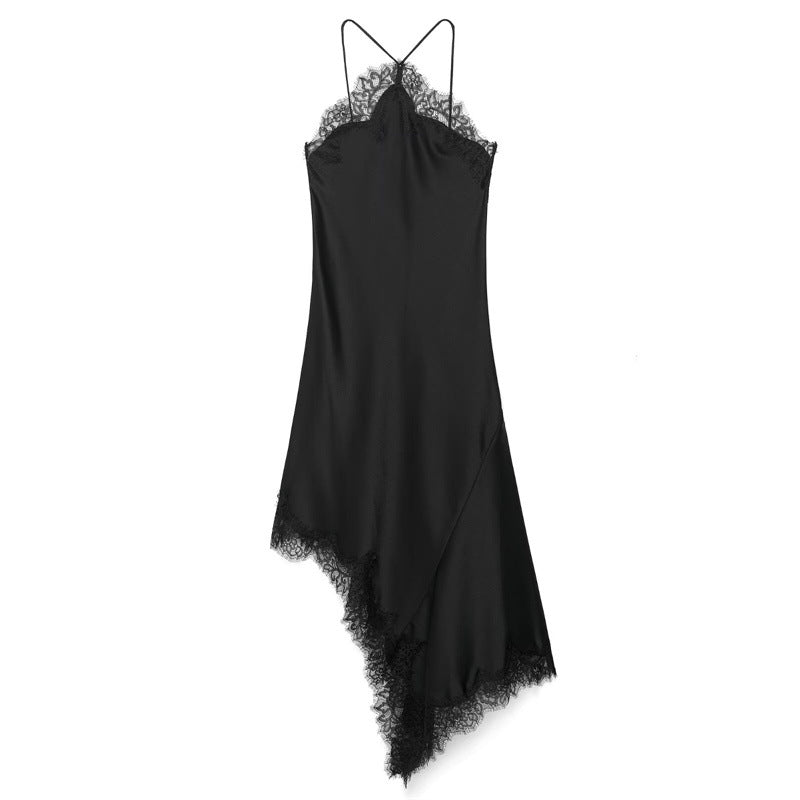 Women's Fashion Wear Lace Silk Satin Texture Dress