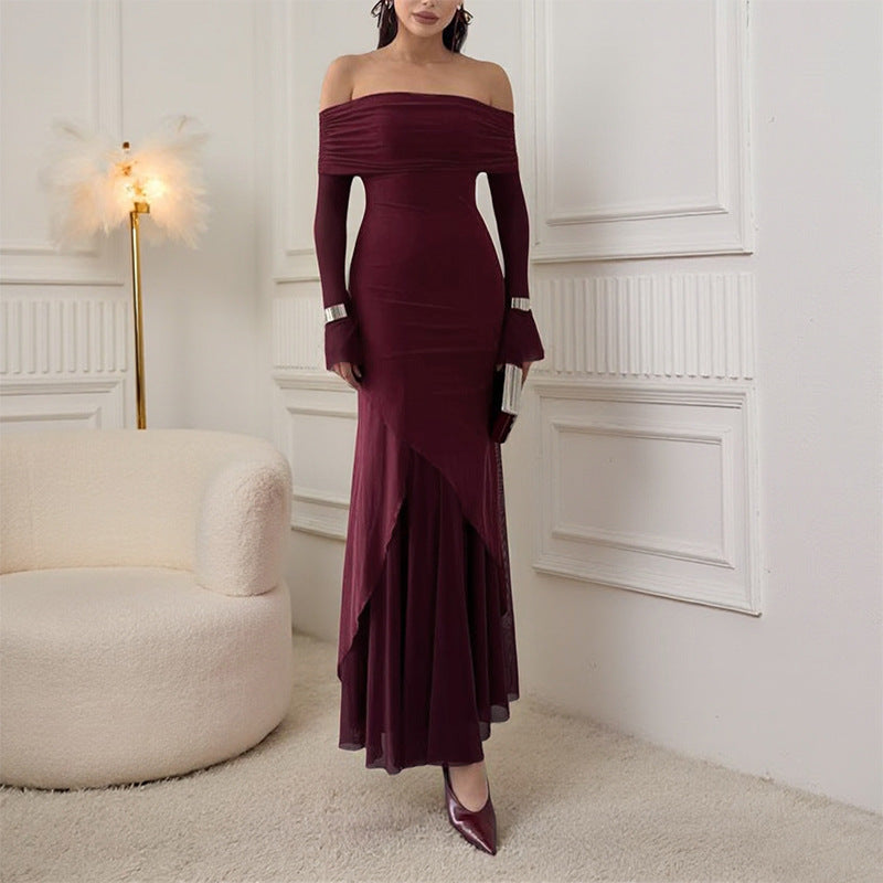 Versatile Autumn Swing Long Mesh Stitching Dress