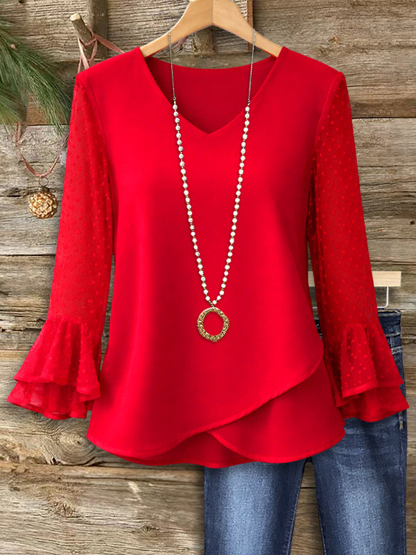 Women's Graceful Fashionable Chiffon Thin Long-sleeved Women's T-shirt