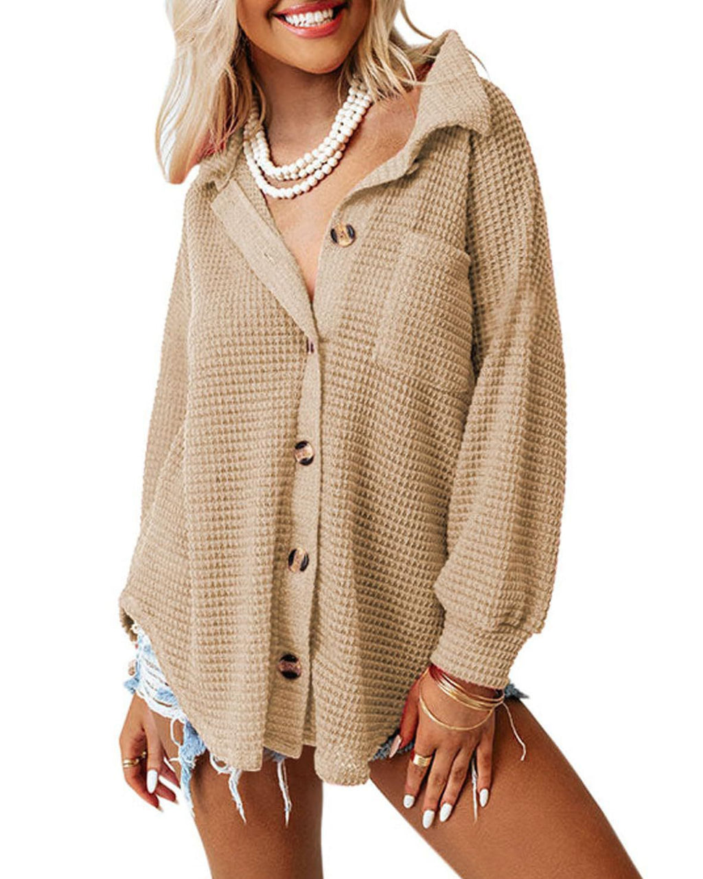 Women's Loose Waffle Leisure Commute Shirt Blouse
