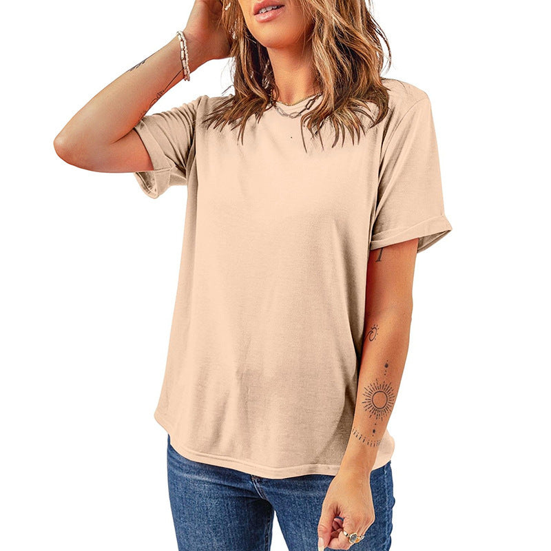 Women's Solid Color Casual Woman's Sleeve Pullover Round Tops