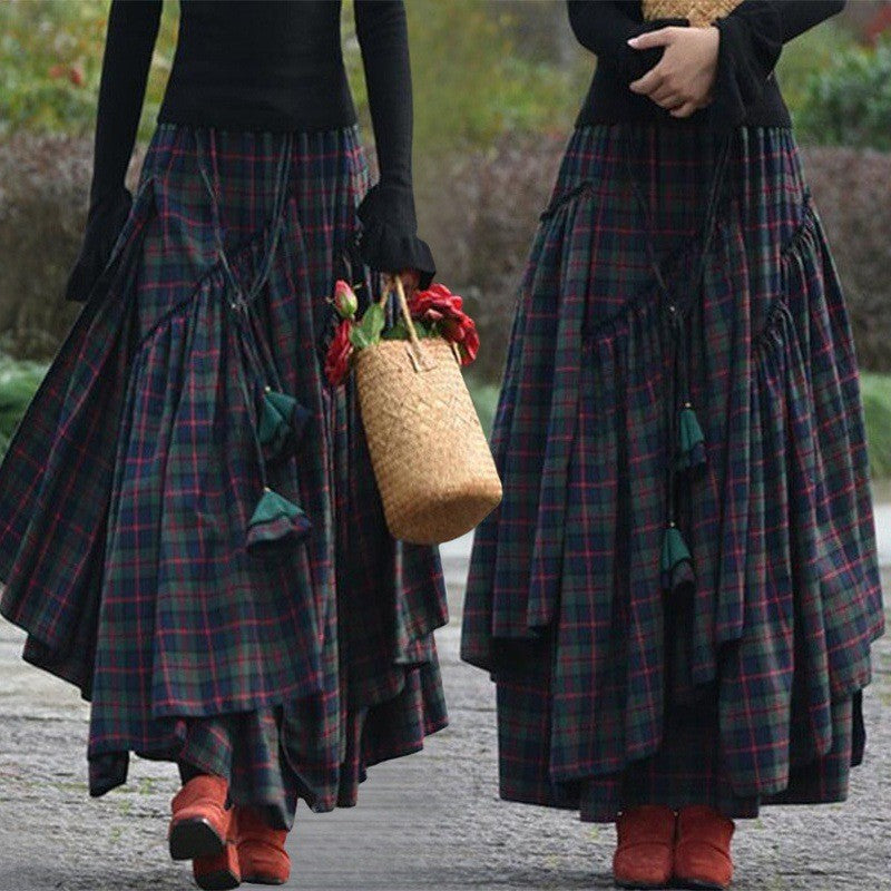 Women's Autumn Long Dress Stitching Irregular Swing Skirt