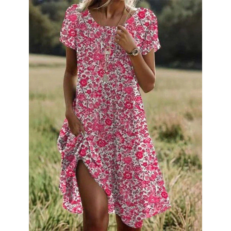 Summer Artistic Ethnic Style Scoop Mid-length Dress