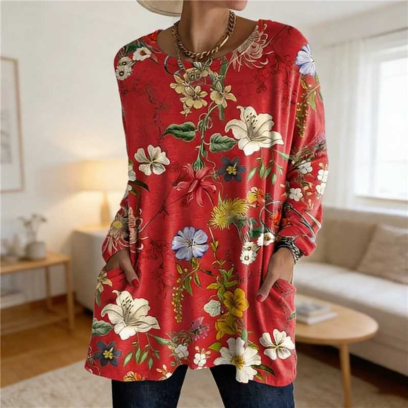 Women's Digital Printing Fashion Round Neck Mid-length Women's T-shirt