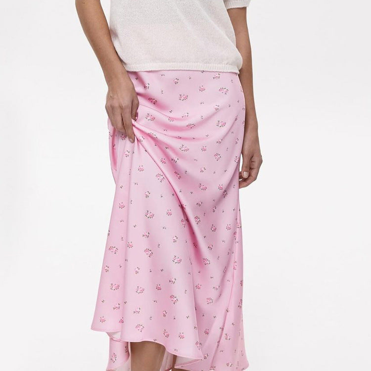 Women's Fashion Wear Satin Draping Printed Temperament Skirts
