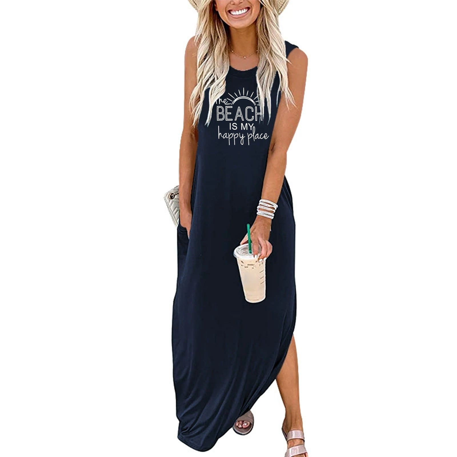 Women's Letter Vintage Print Round Neck Vests