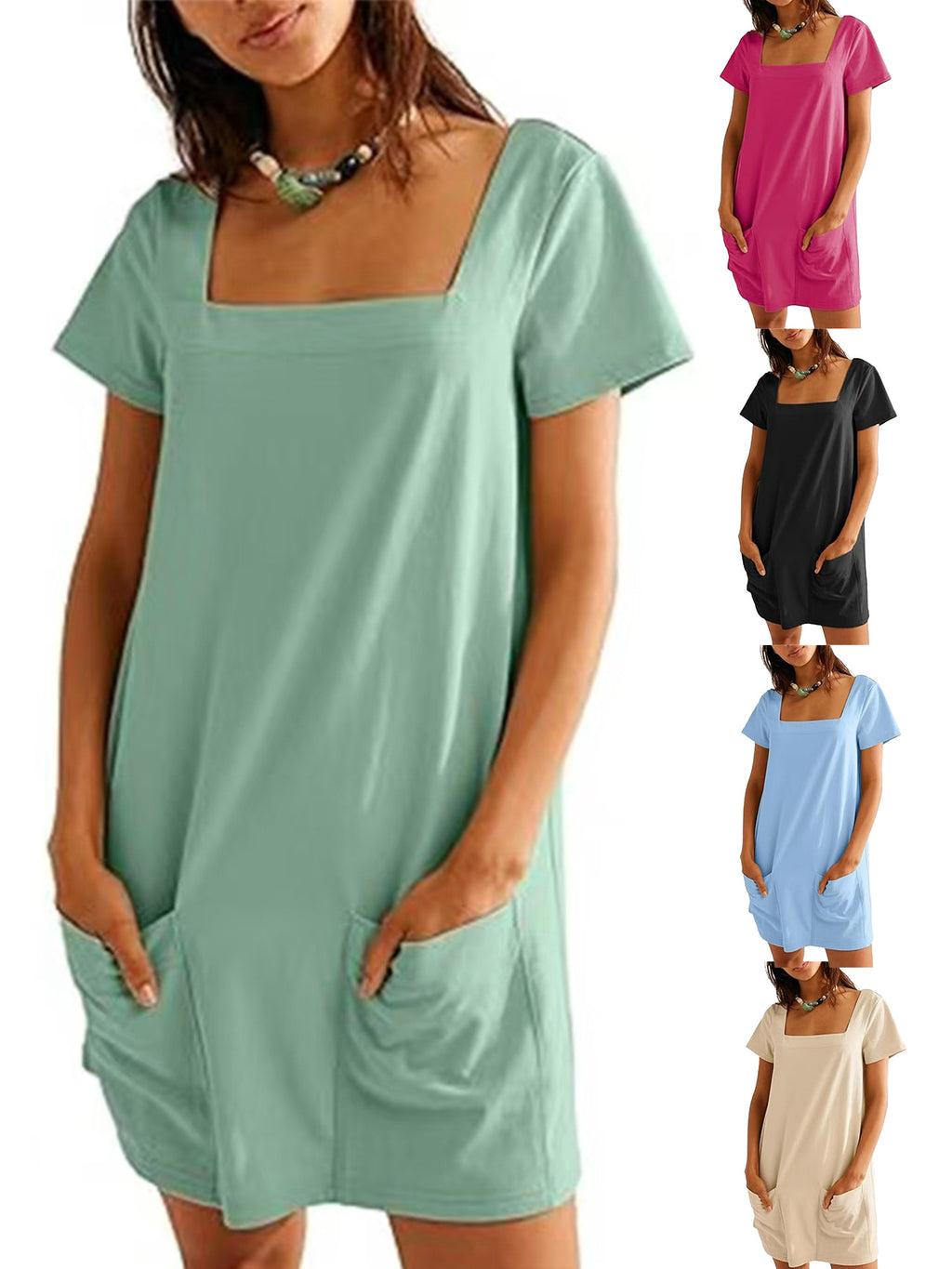 Women's Square Collar Sleeve Fashion Pocket Casual Shorts