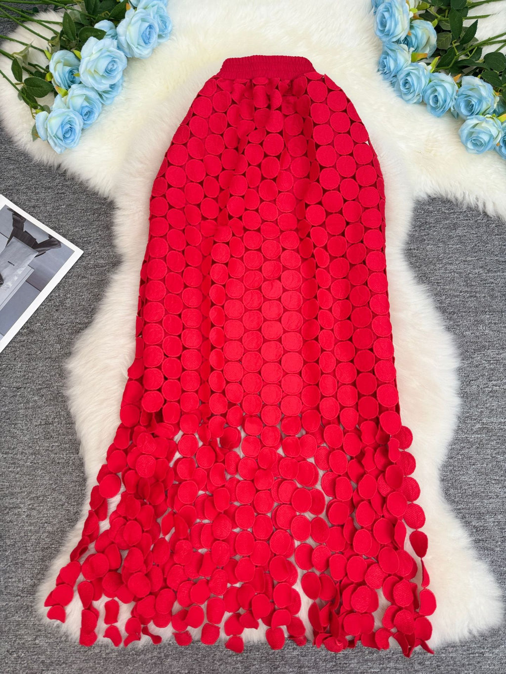 Hollow Dot Tassel Straight Design Sense Sheath Long Skirt