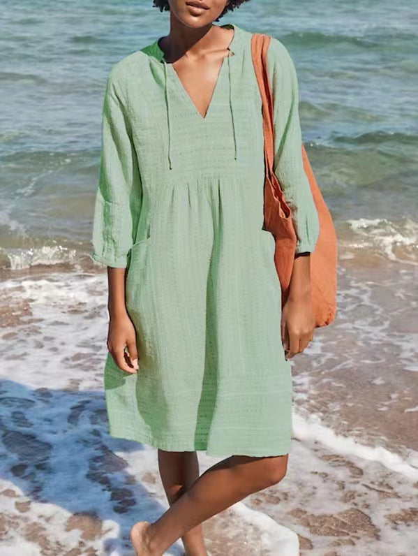 Spring Jacquard Cotton Linen Popular Casual Loose Dress