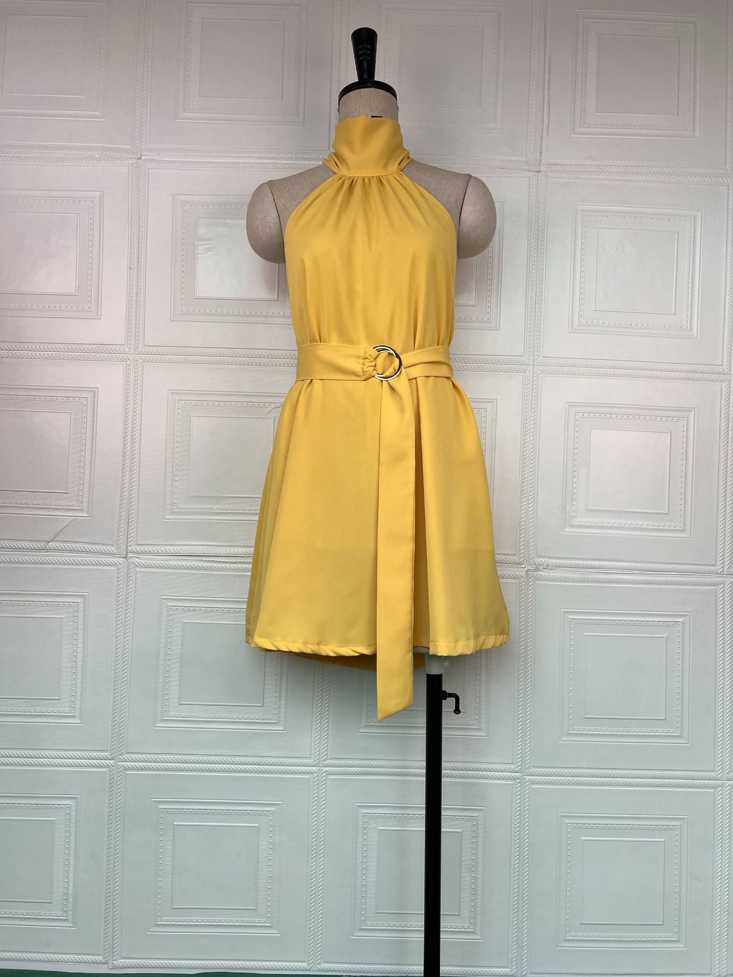 Summer Halter Spaghetti Straps Solid Color Dress