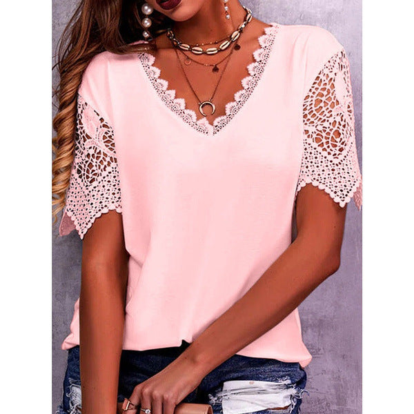Women's Popular Lace Stitching Loose Sleeve Shorts