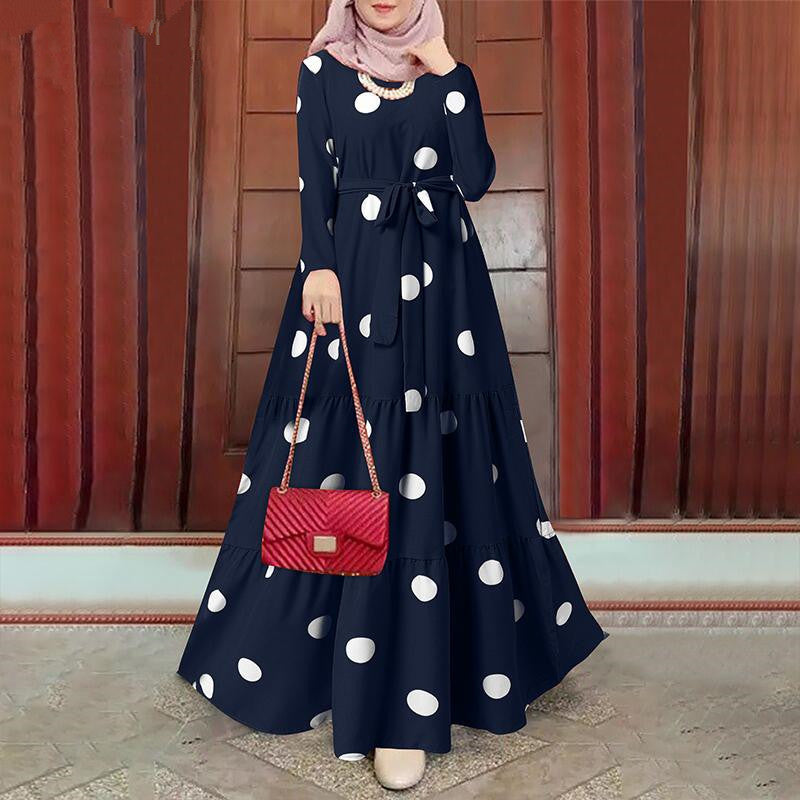 Women's Loose Pullover Sundress Retro Dotted Prints Dress