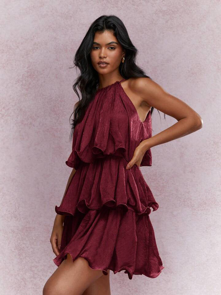 Summer Halter Sleeveless High-grade Tulle Ruffled Dress