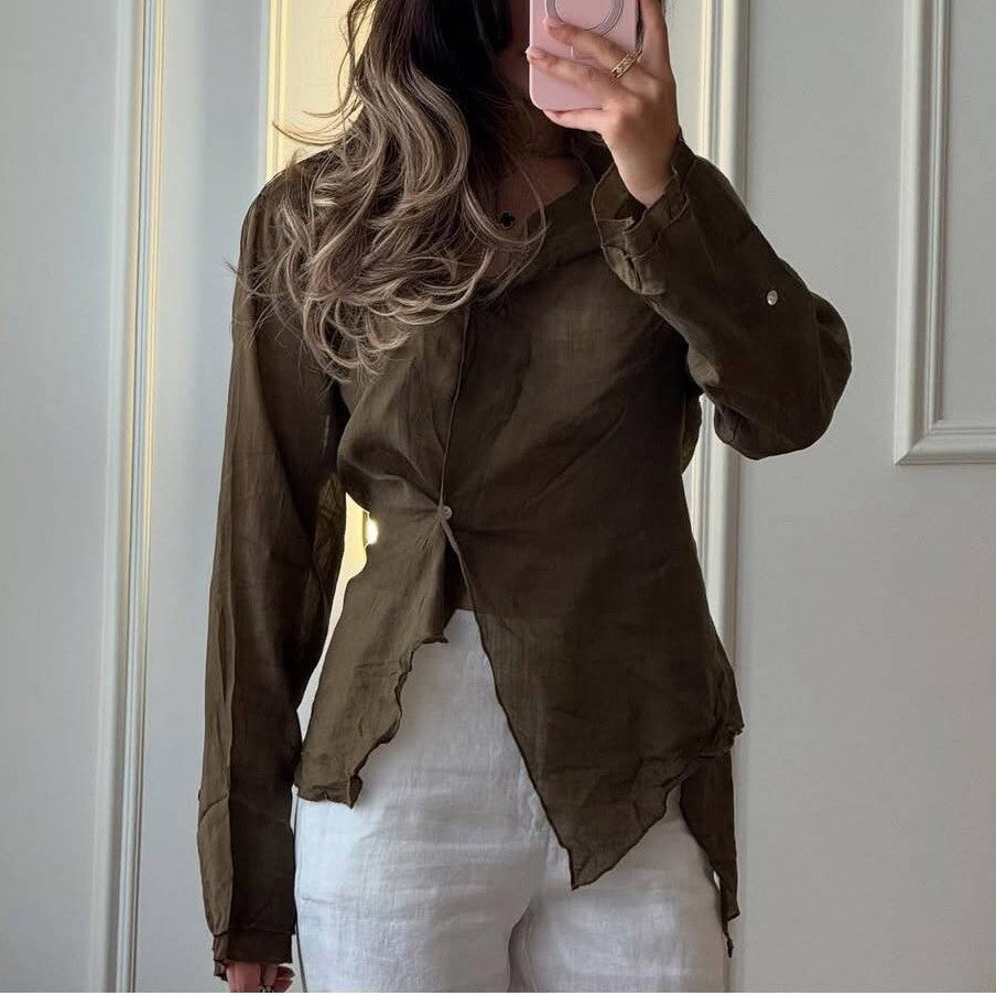 Women's Irregular Versatile Casual Long Sleeve Shirt Blouse