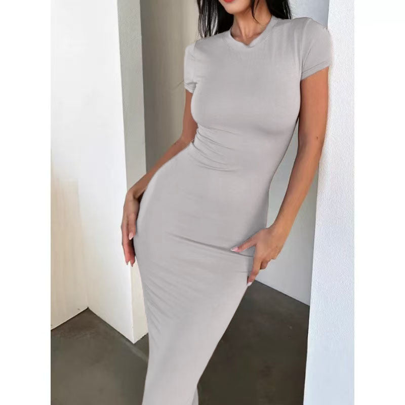 Women's Solid Color Sheath Elegant Short-sleeved Fashion Dress