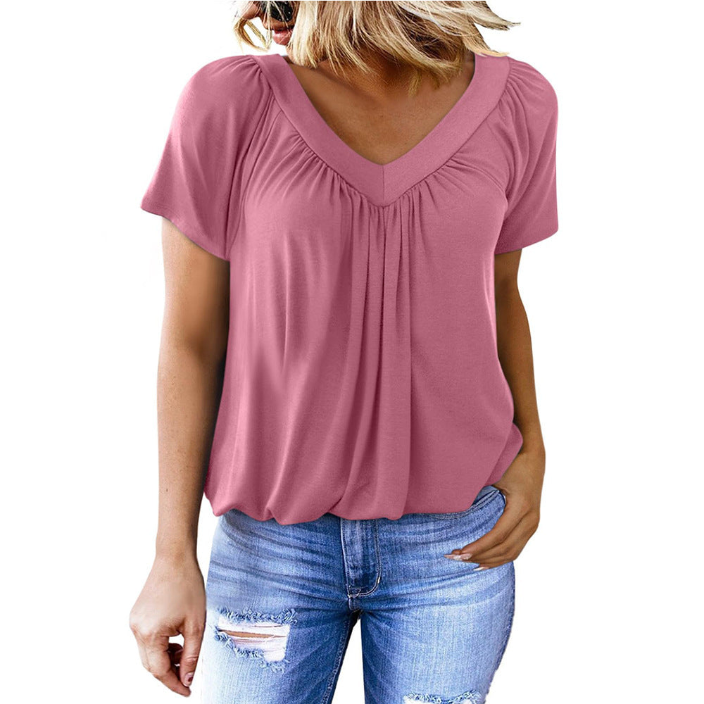 Women's Summer Pleated Loose Short-sleeved Cotton For Women's T-shirt