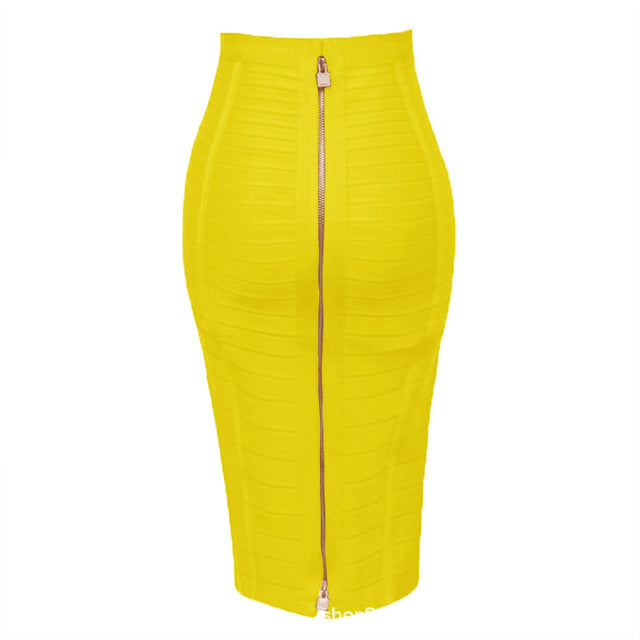 Color Bandage Striped Zipper Double Open Sexy High Waist Skirts