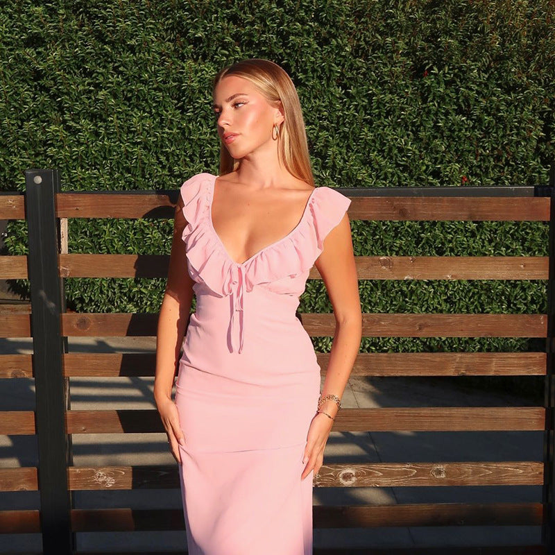Women's Sexy Ruffles Lace Up Slim Fit Dress