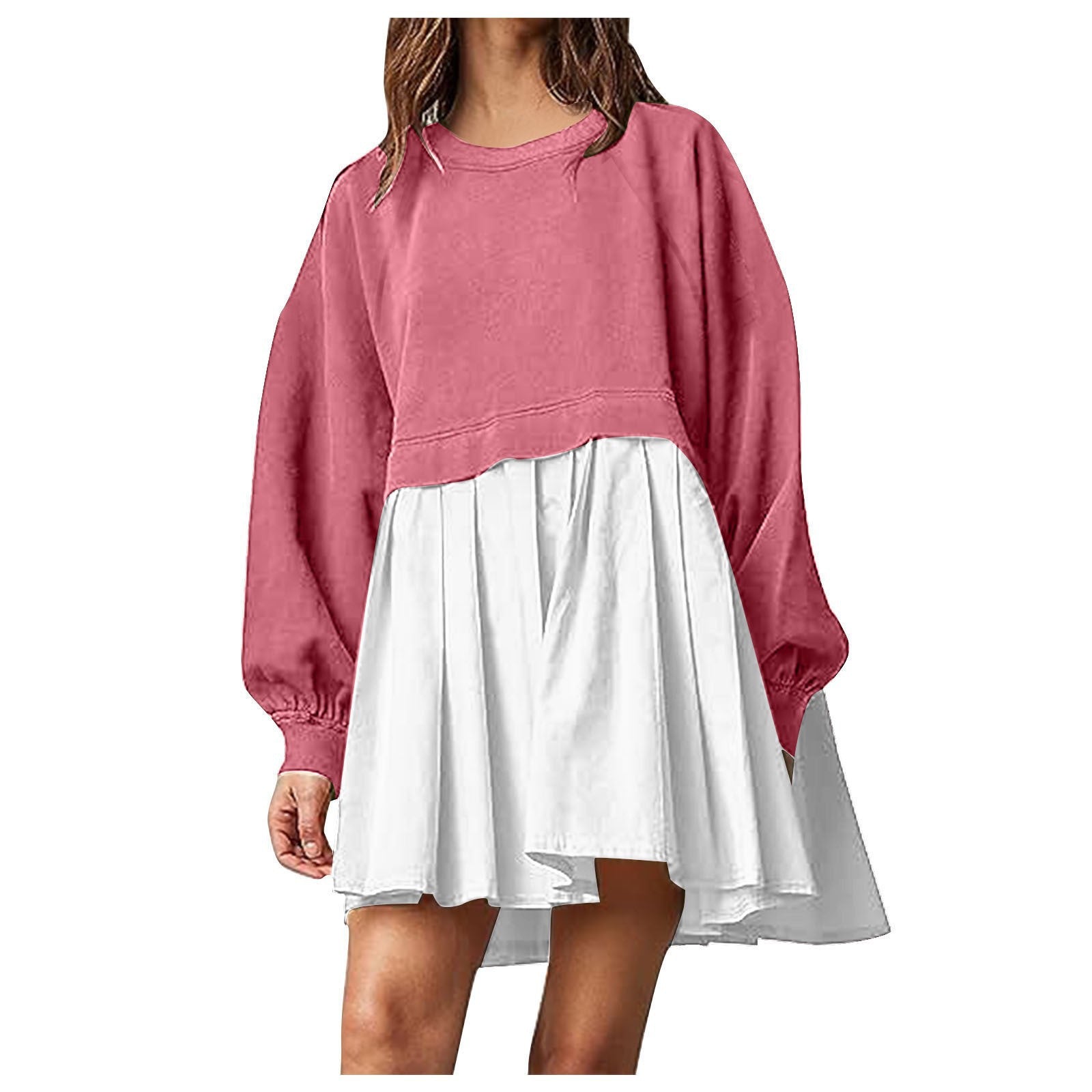 Women's Solid Color Long Sleeve Stitching Loose-fitting Dress