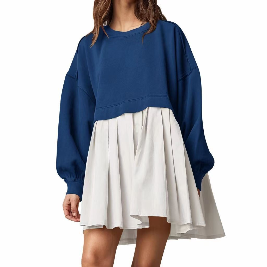 Women's Solid Color Long Sleeve Stitching Loose-fitting Dress