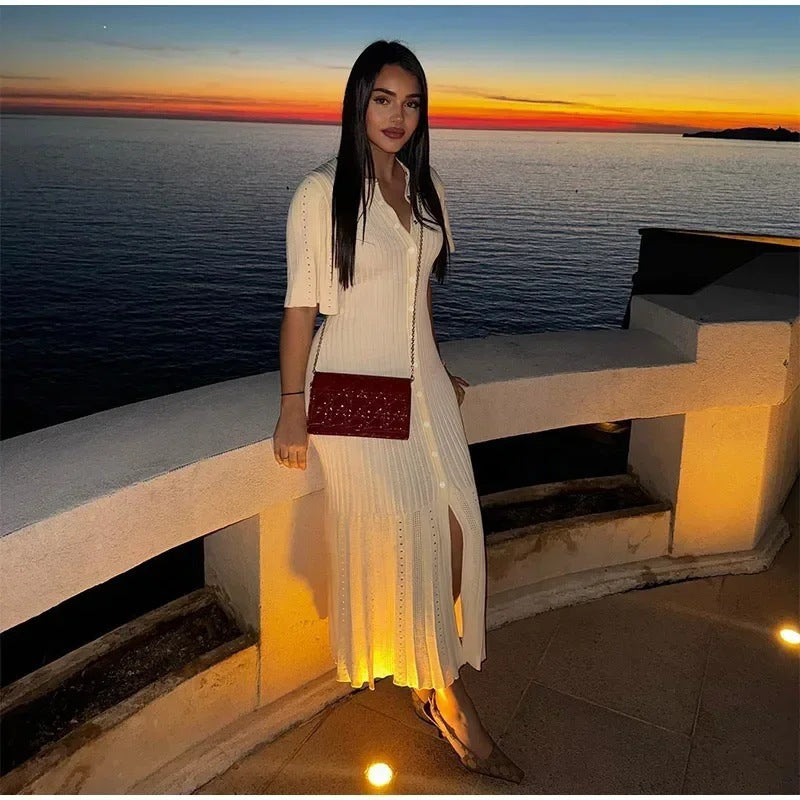 Women's Sleeve Button Slit Knitted Fashion High Waist Shorts