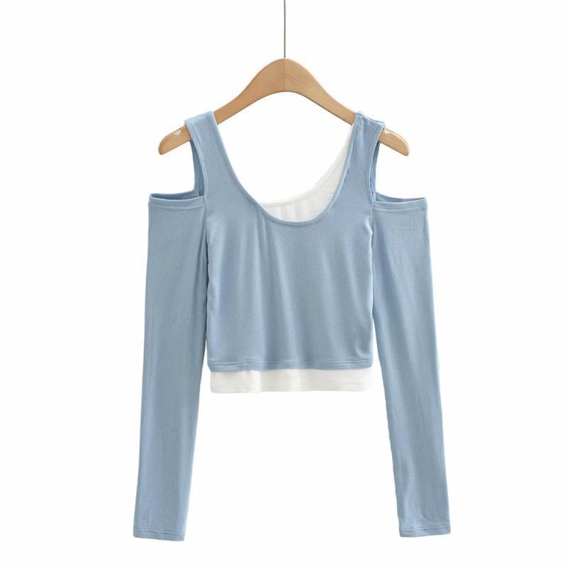 Elastic Slim Fit Slimming Short-sleeved Fake Two Pieces Women's T-shirt