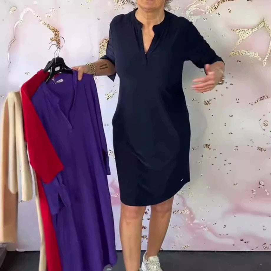 Women's Summer Fashion Solid Color Three-quarter Sleeve Dress
