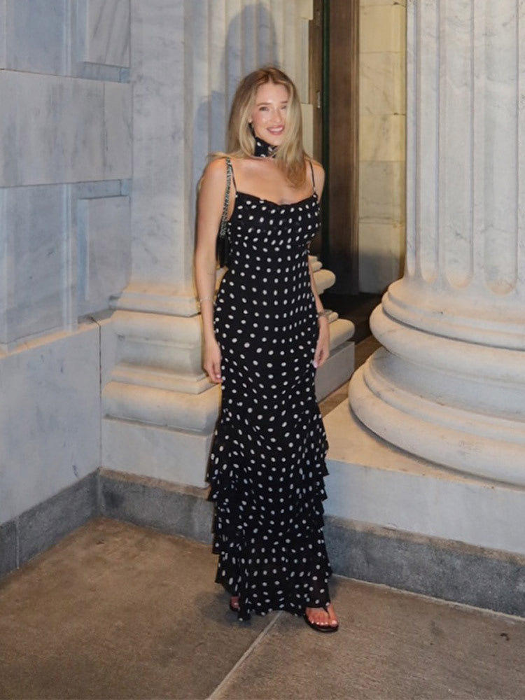 Elegant High-grade Sleeveless Polka Dot Scarf Dress