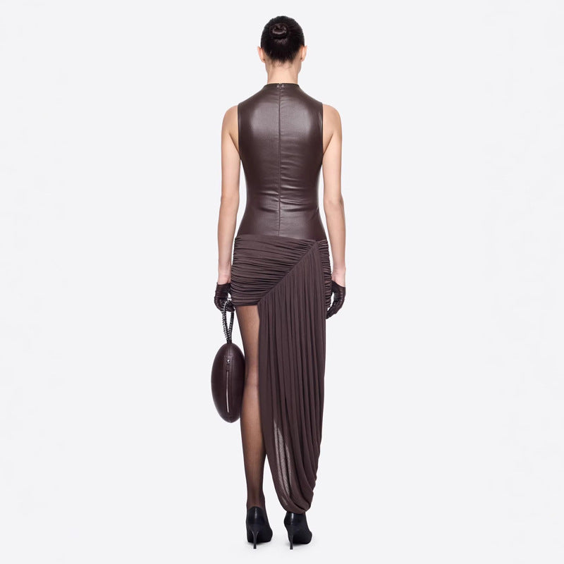 Fashion Personality Party Elegant Leather Sheath Hot Sleeveless Dress