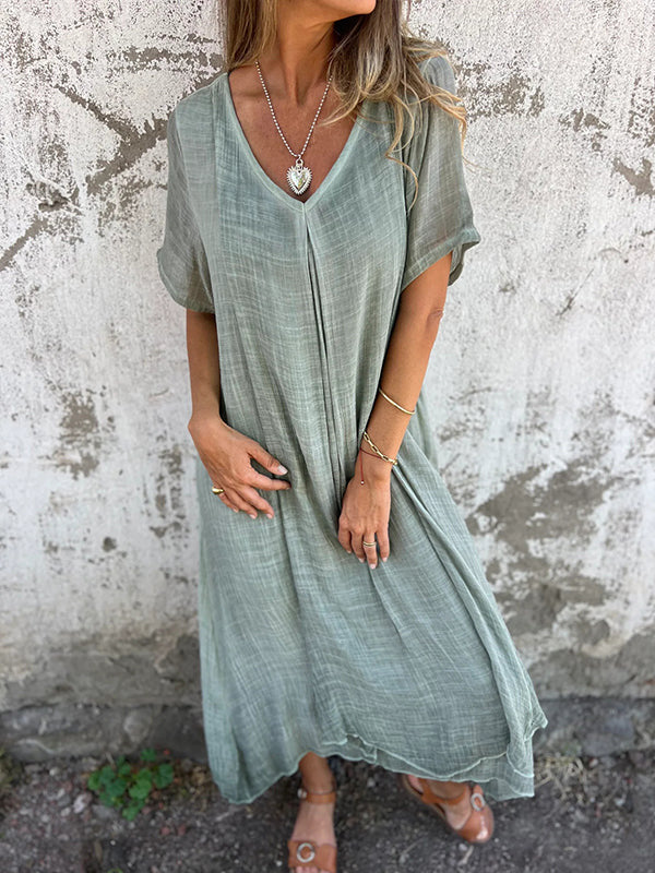 Women's Spring Fashion Cotton Linen Collar Dress