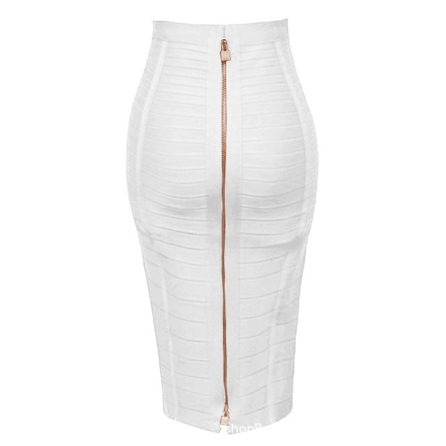 Color Bandage Striped Zipper Double Open Sexy High Waist Skirts
