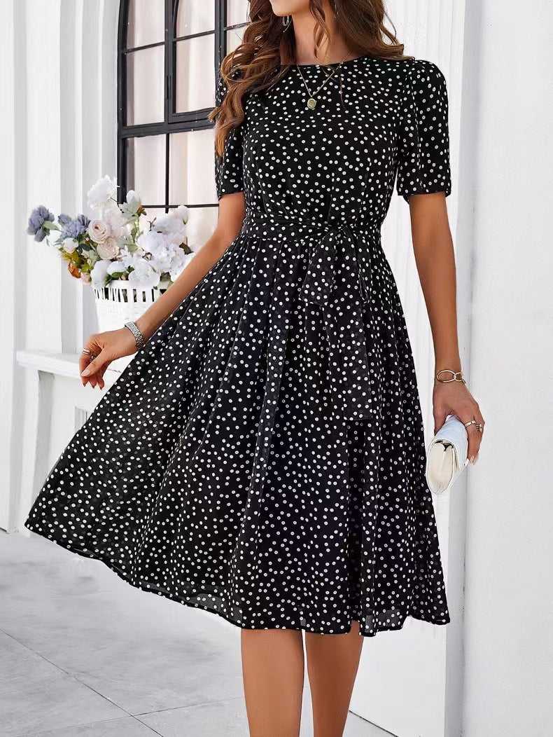 Classy Women's Temperament Leisure Polka-dot Printed Dress
