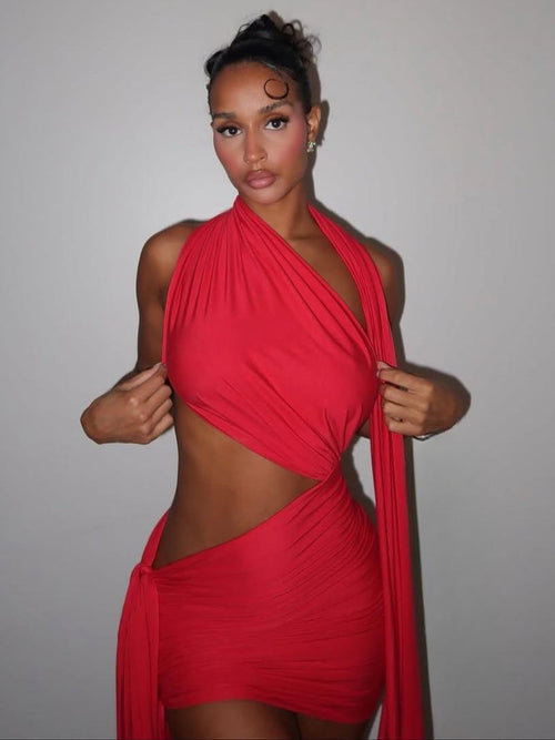 Fashion Solid Color Hollow Out Irregular Sexy Ribbon Design Dress