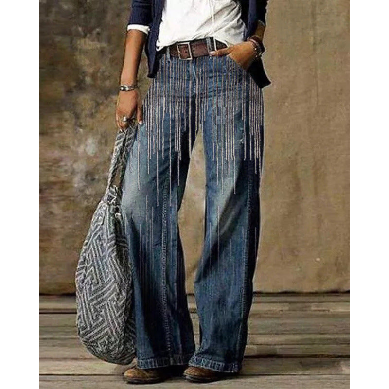 Women's Casual Imitation Wide Leg Trousers Jeans