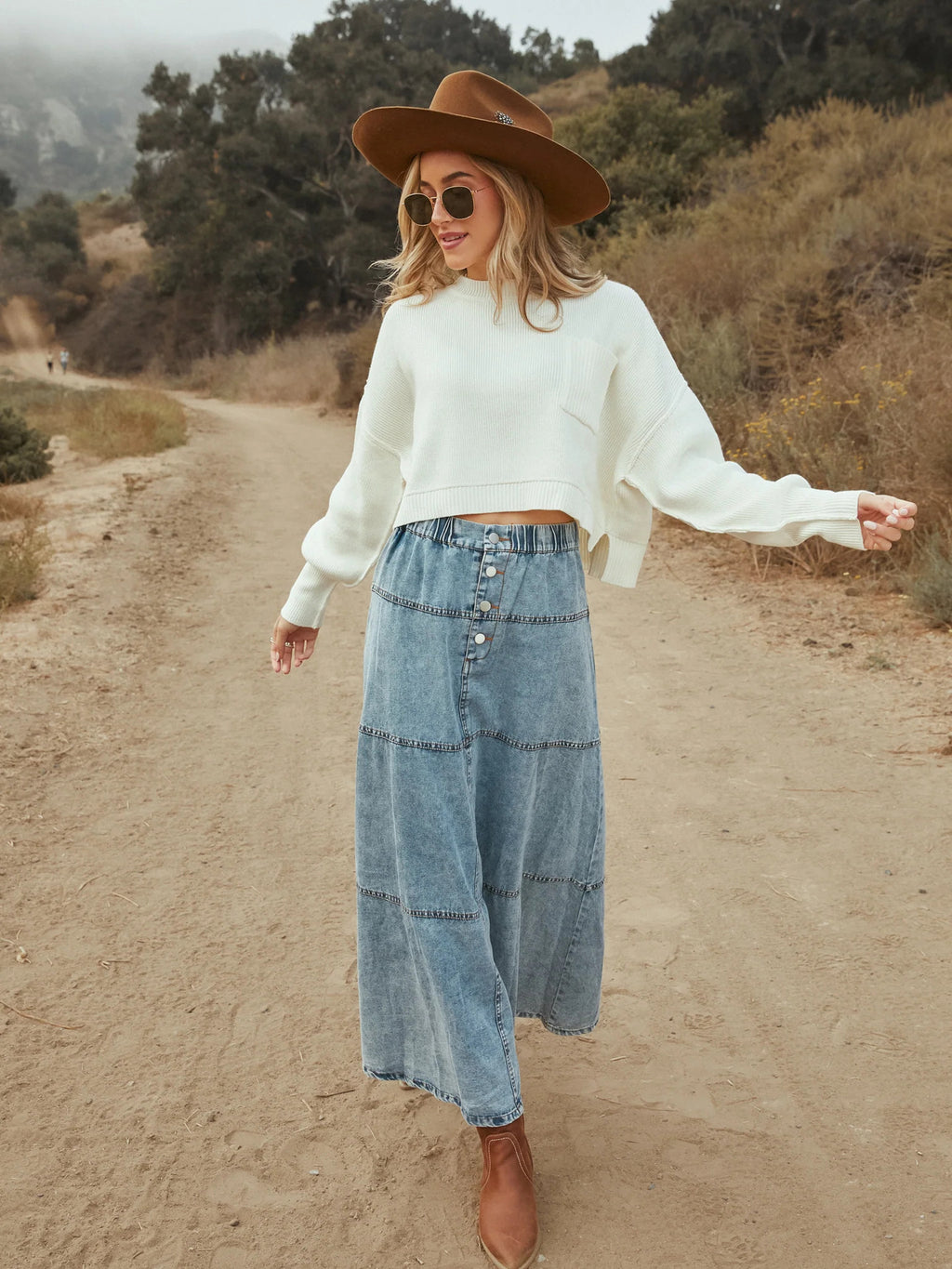 Charming Women's Bohemian Layered Stitching Denim Skirt
