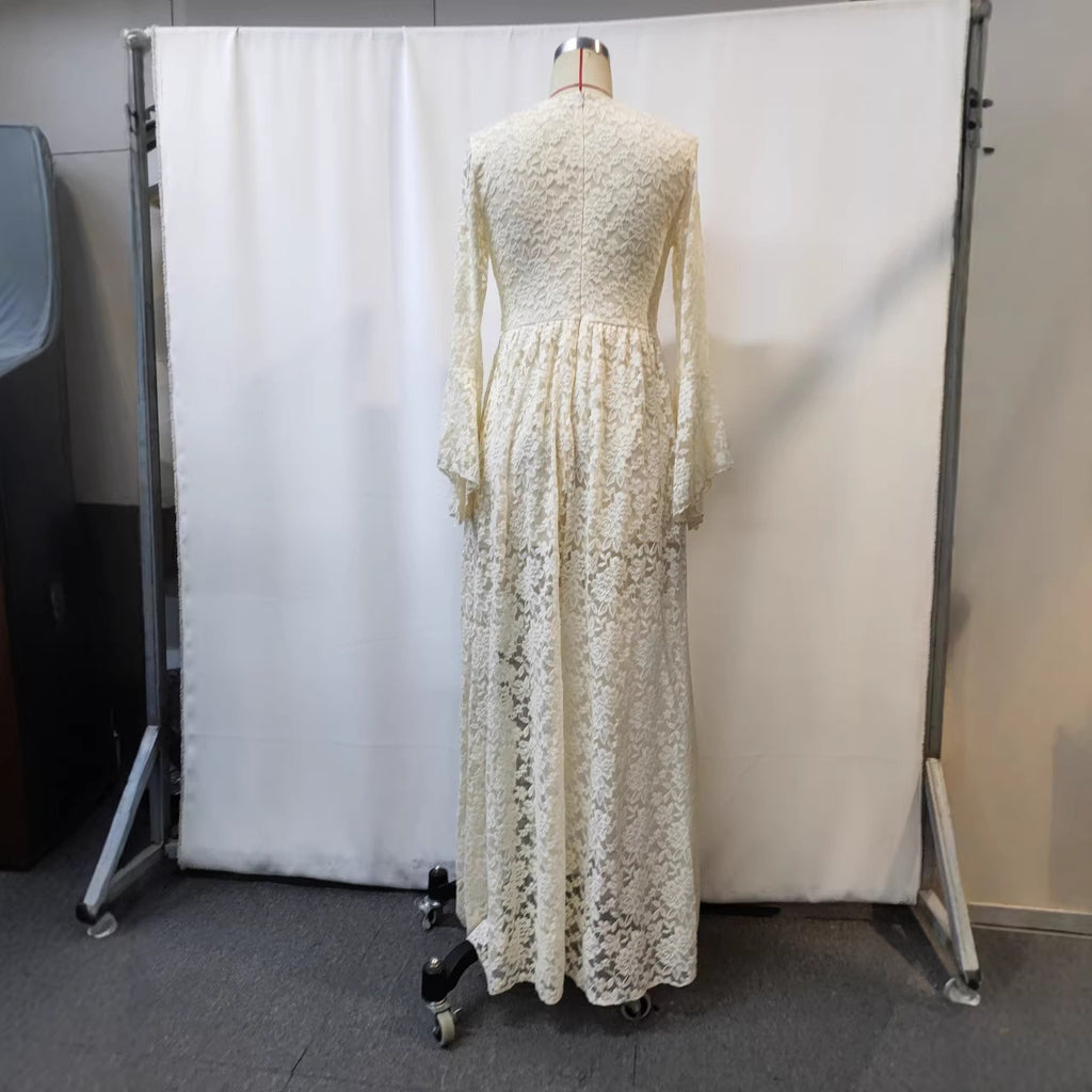 European Elegant High Waist Lace Stitching Casual Dress
