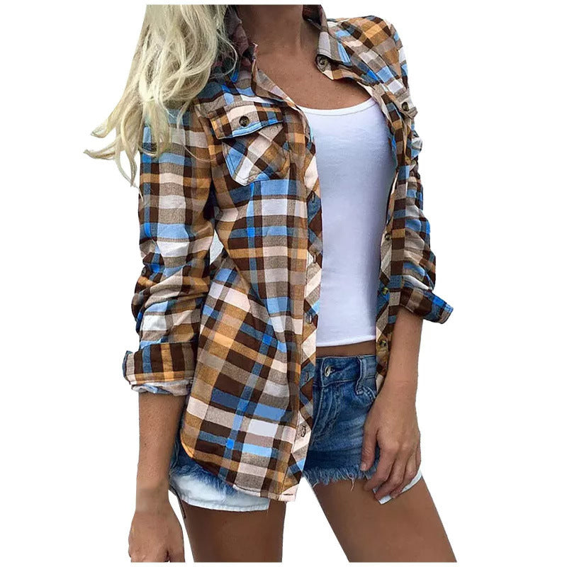 Women's Patchwork Stand-up Collar Long Sleeve Straight Tops