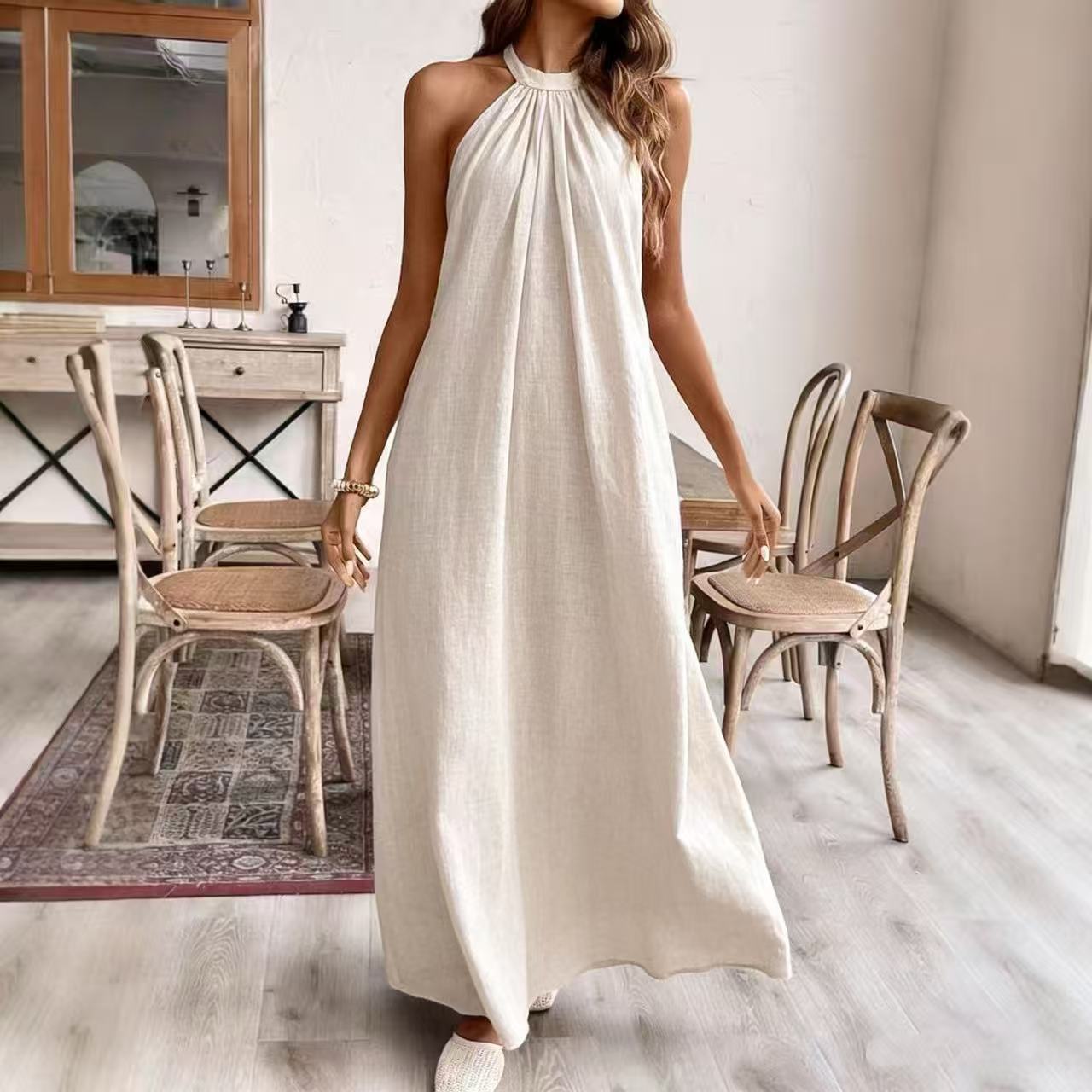 Summer Solid Color Loose Fashion Halter Dress