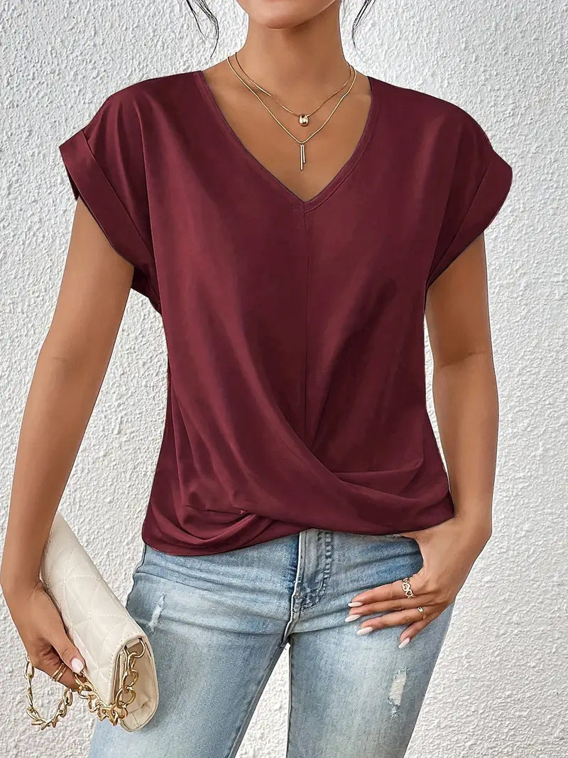Pretty Women's Solid Color Elegant Sleeve Women's T-shirt