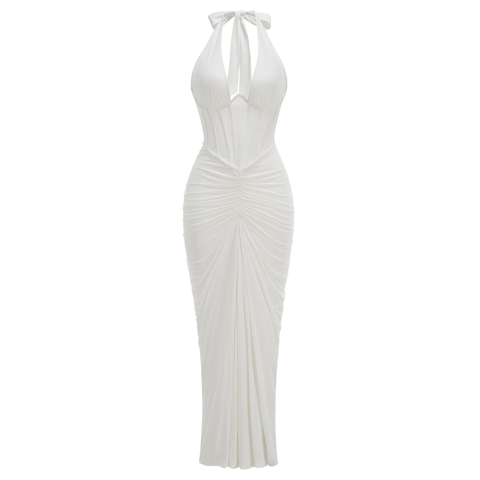 Women's Halter Banquet Sexy Backless Pleated Sheath Dress