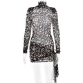 Women's Turtleneck Sexy Long Sleeve Leopard Print Tied Slim Dress