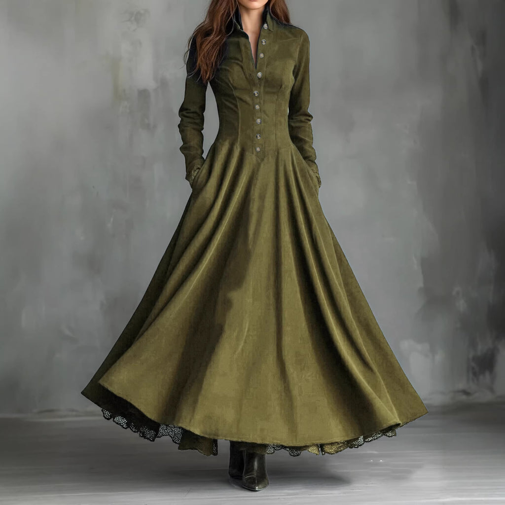 Style Retro Elegant Suede Lace Stitching Dress