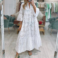 Women's French Style Bell Sleeve Lace Solid Color Sexy Long Dress