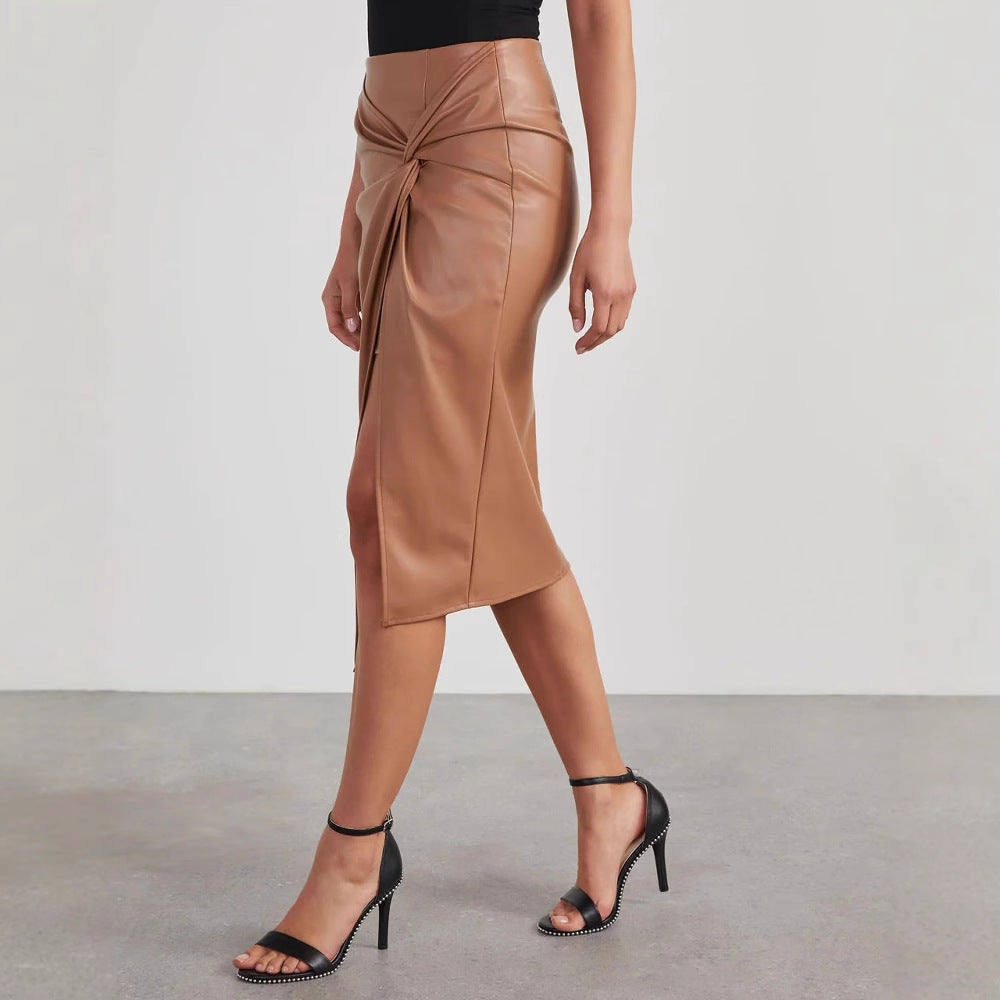Women's Split Mid-length Sexy Hot Leather Hip Skirt