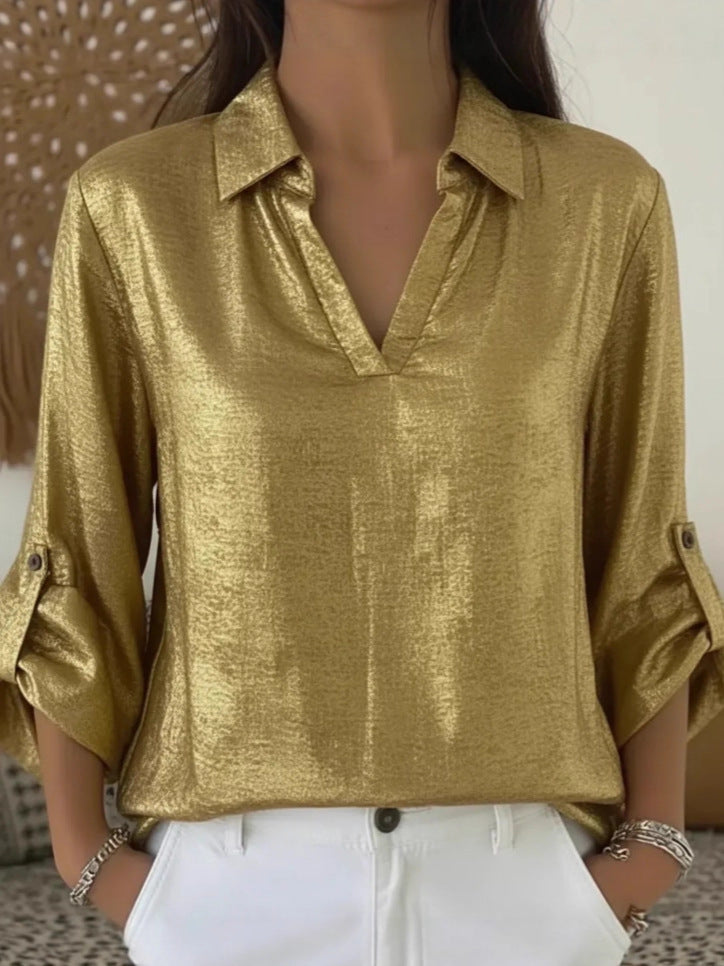 Women's Casual Loose Wear Bronzing Pocket T-shirt Tops