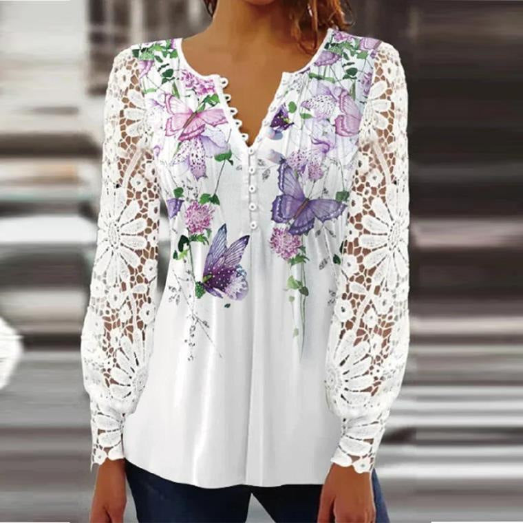 Pretty Women's Spring Fashion Lace Long-sleeved Women's T-shirt