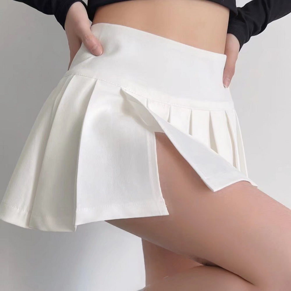 Women's Pleated Street Hipster Wear High Waist Side Slit Skirt