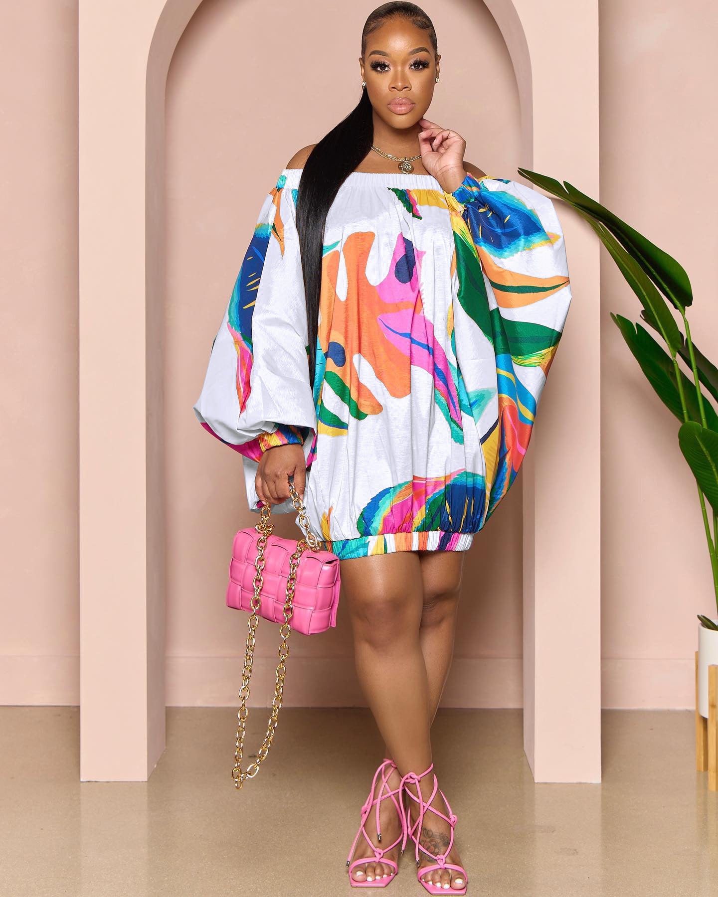 Women's Digital Hd Printed Batwing Sleeve Dress